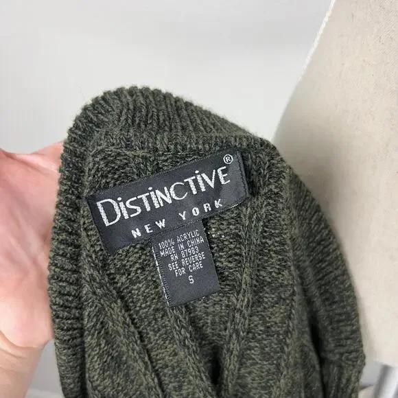 Vintage Distinctive Olive Green Belted Cardigan Dark Academia Cottagecore S - Picture 8 of 9